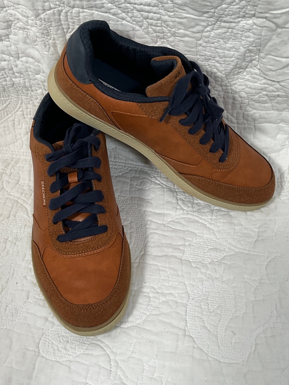 Skechers Men's Tan and Navy Casual Lace-Up Sneakers